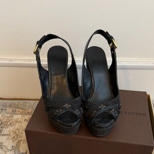 Louis Vuitton Black Platform Slingbacks